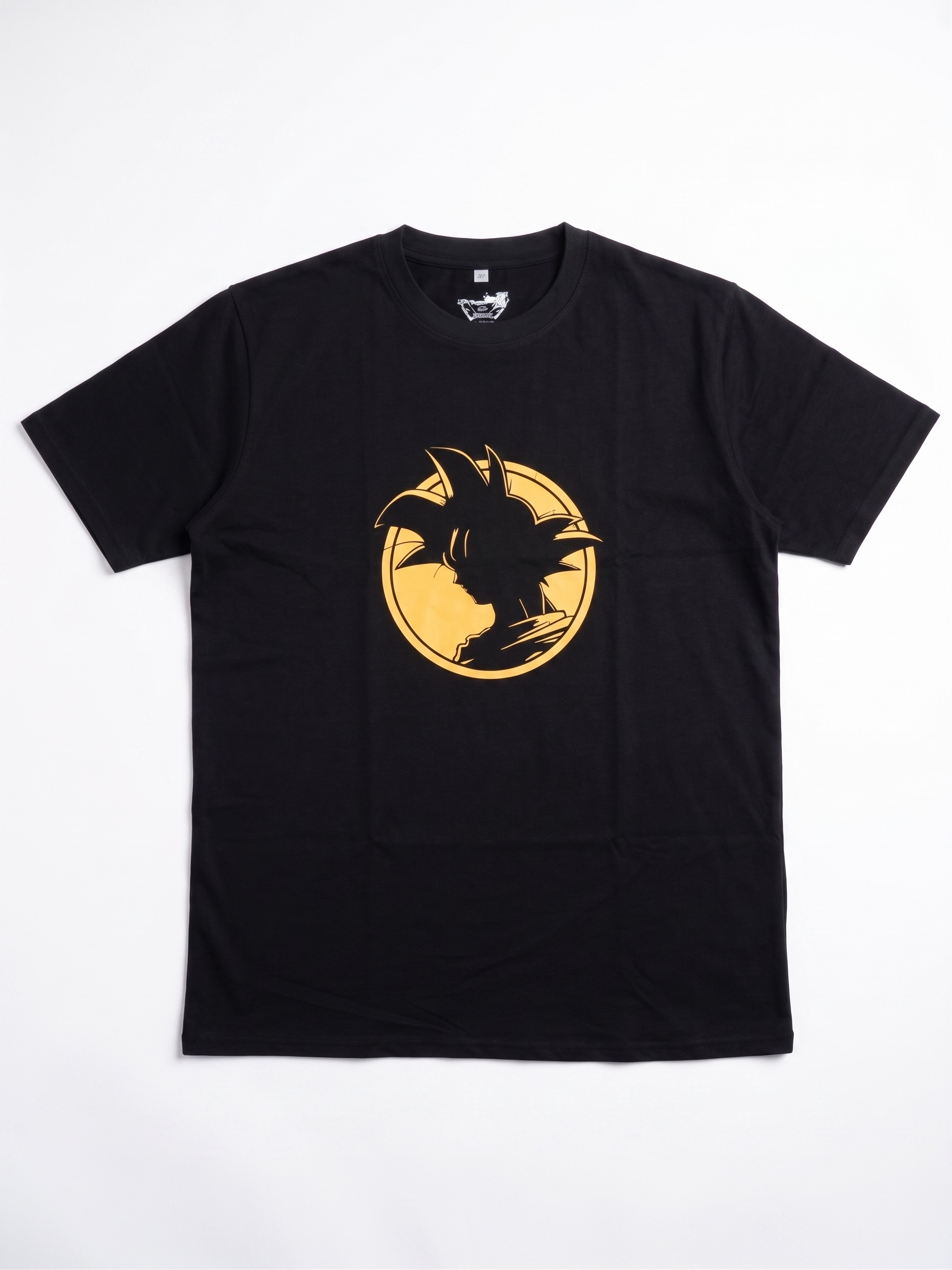 One to Z Goku Silhouette Black Graphic T-Shirt – Yellow Print Anime Cotton Tee