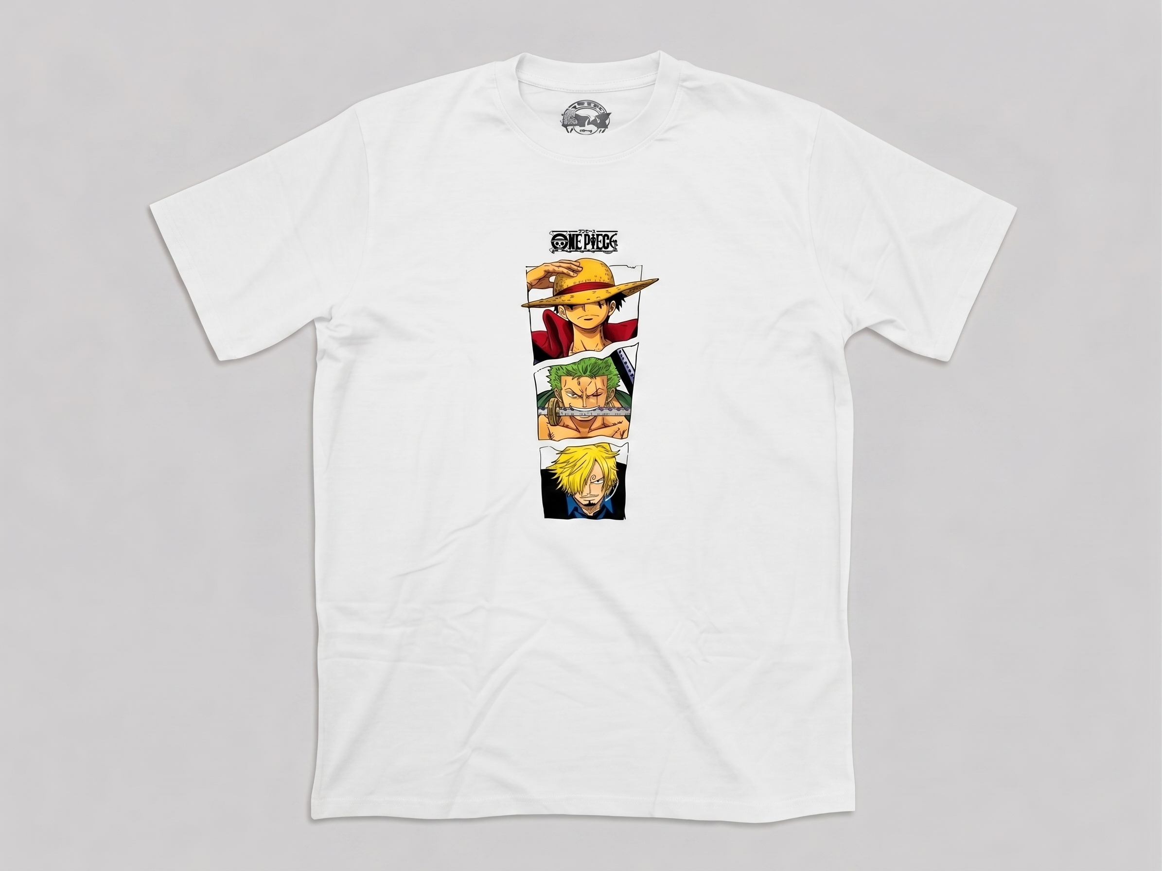 One to Z One Piece Monster Trio White 180GSM Graphic T-Shirt – Luffy Zoro Sanji Printed Cotton Tee