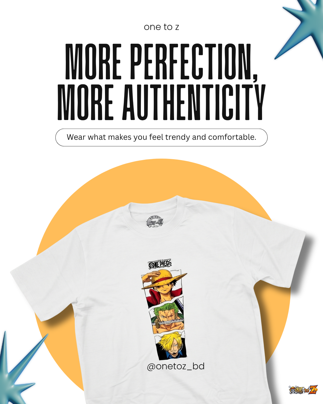 One to Z One Piece Monster Trio White 180GSM Graphic T-Shirt – Luffy Zoro Sanji Printed Cotton Tee