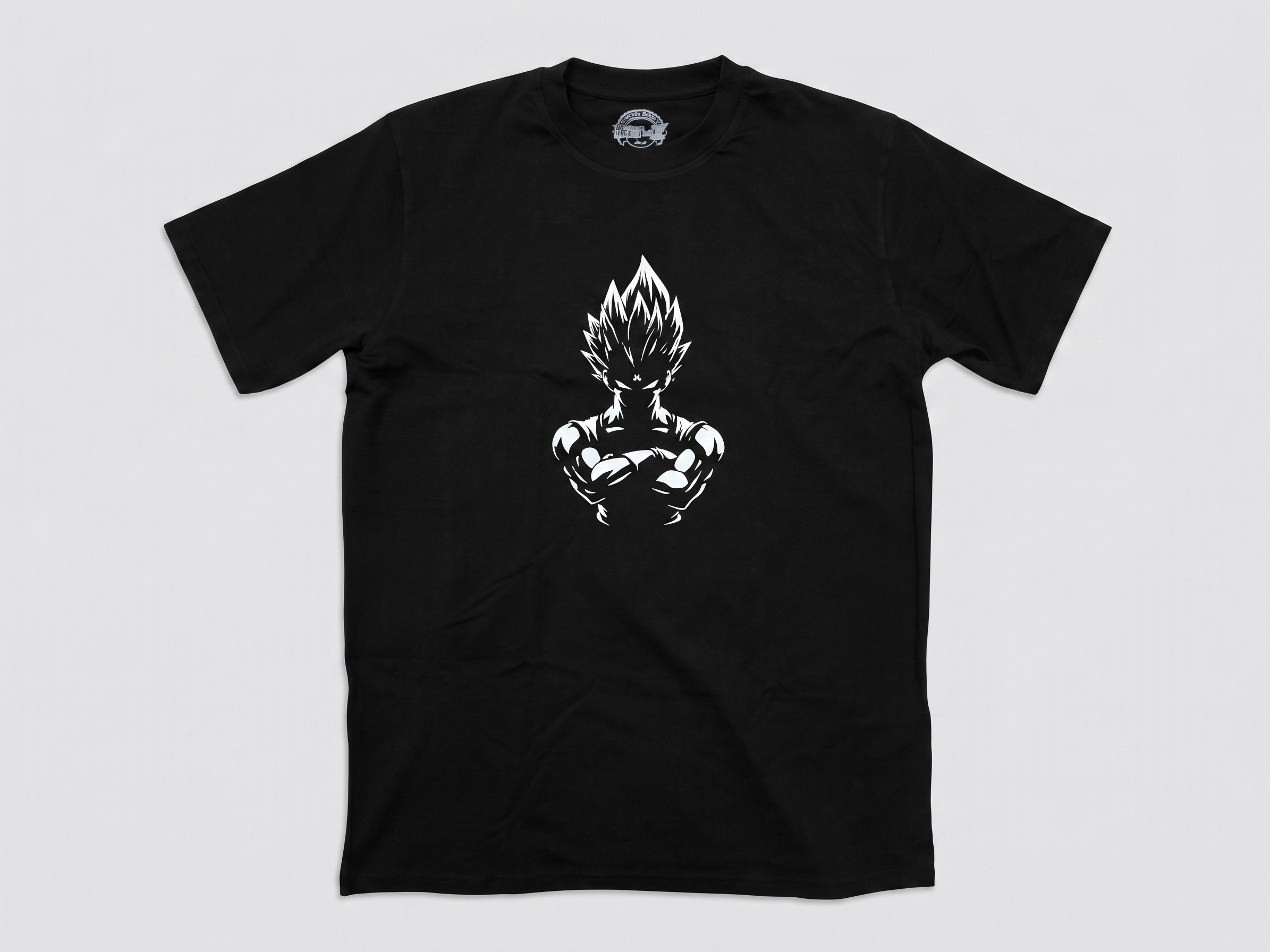 One to Z Majin Vegeta Black 180GSM Graphic T-Shirt – White Line Art Anime Cotton Tee